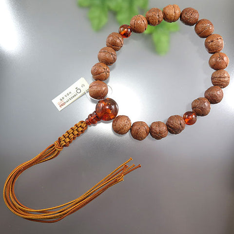 Men's Prayer Beads, Buddha's-Eye Bodhi Seed (Star-Shaped), Compressed Amber Finish, 18 Beads