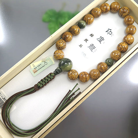 Men's Prayer Beads, Buddha Eye Bodhi Seed, 18 Beads, Green Jasper Finish