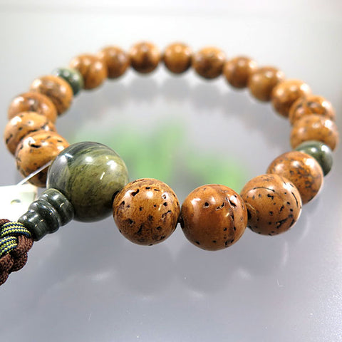 Men's Prayer Beads, Buddha Eye Bodhi Seed, 18 Beads, Green Jasper Finish