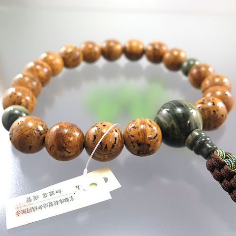 Men's Prayer Beads, Buddha Eye Bodhi Seed, 18 Beads, Green Jasper Finish