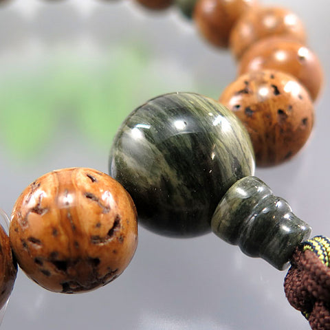 Men's Prayer Beads, Buddha Eye Bodhi Seed, 18 Beads, Green Jasper Finish