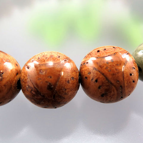 Men's Prayer Beads, Buddha Eye Bodhi Seed, 18 Beads, Green Jasper Finish