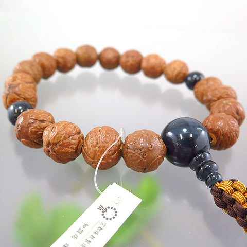 Prayer beads for men, Buddha's eye Bodhi tree, 18 beads, blue tiger's eye stone finish