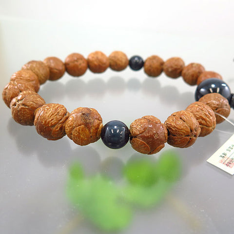 Prayer beads for men, Buddha's eye Bodhi tree, 18 beads, blue tiger's eye stone finish