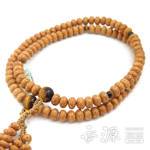 Men's Prayer Beads, Indian Bodhi Seed, Tiger's Eye Finish, Shingon Sect