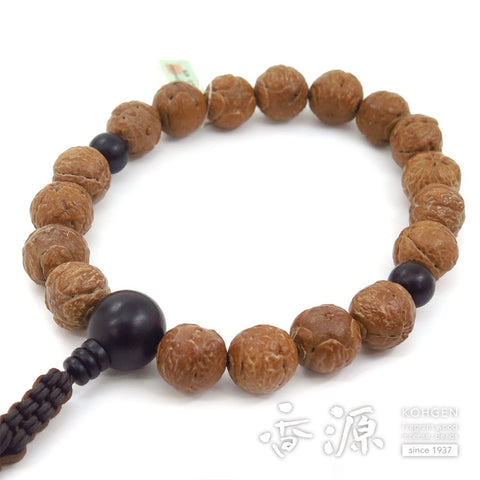 Men's prayer beads, Indian five-eyed bodhi tree, 18 beads, ebony finish, limited edition