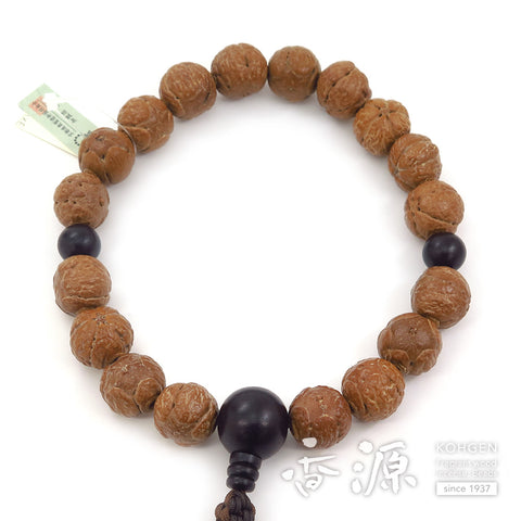 Men's prayer beads, Indian five-eyed bodhi tree, 18 beads, ebony finish, limited edition