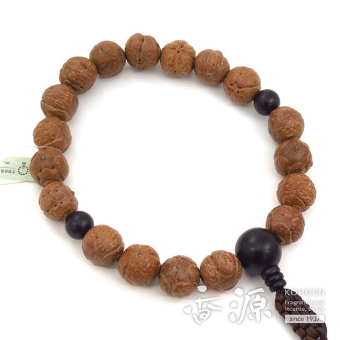 Men's prayer beads, Indian five-eyed bodhi tree, 18 beads, ebony finish, limited edition
