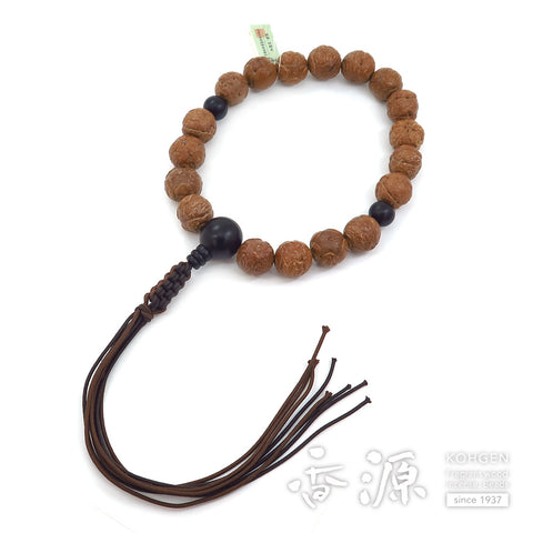 Men's prayer beads, Indian five-eyed bodhi tree, 18 beads, ebony finish, limited edition