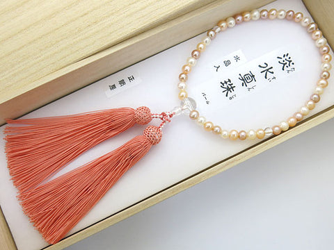 Women's Freshwater Pearl Prayer Beads, Crystal, Shinonome Tassel