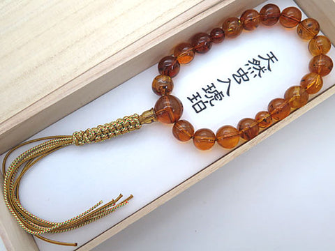 Men's prayer beads, natural insect-inclusion amber, 18 beads