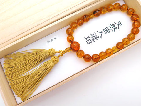 Men's prayer beads, natural insect-inclusion amber, 22 beads