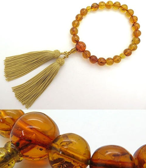 Men's prayer beads, natural insect-inclusion amber, 22 beads