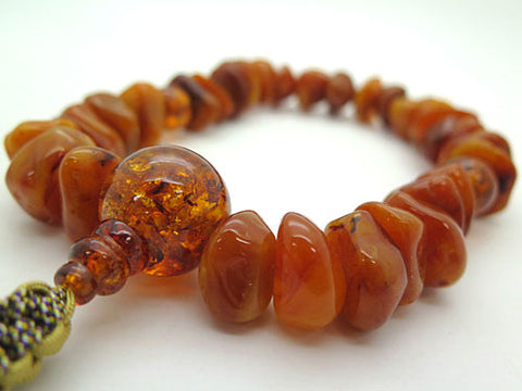 Men's prayer beads, aged amber, rough-cut