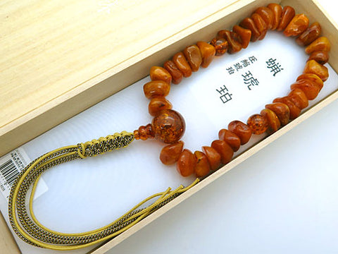 Men's prayer beads, aged amber, rough-cut