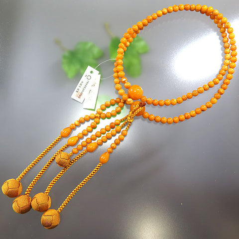 Men's prayer beads, Nichiren sect, aged amber