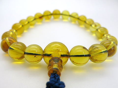 Men's prayer beads, blue amber, insect inclusion
