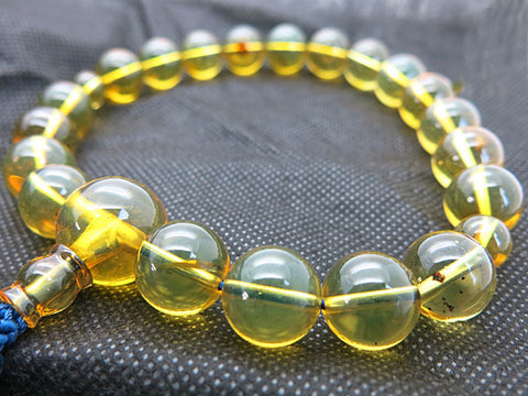 Men's prayer beads, blue amber, insect inclusion