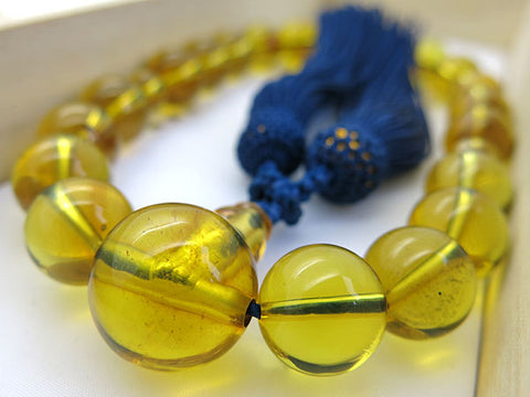 Men's prayer beads, blue amber, insect inclusion