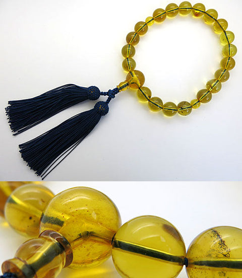 Men's prayer beads, blue amber, insect inclusion