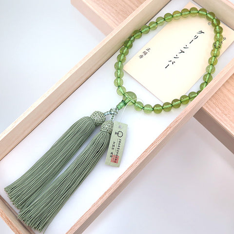 Green amber 8mm bead bracelet, matching set, limited edition, matcha tassel