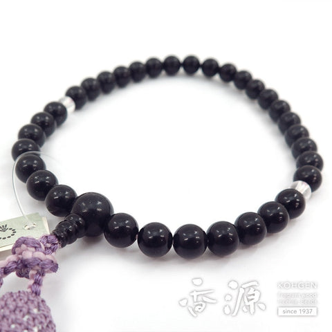 Women's Prayer Beads, Jet, 7mm Bead, Crystal Finish, Purple Tassel