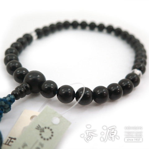 Women's Prayer Beads, Jet, 7mm Bead, Crystal Finish, Shibutetsubo Tassel