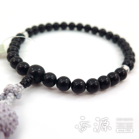 Women's Prayer Beads, Jet, 7mm Bead, Crystal Finish, Assorted Tassel