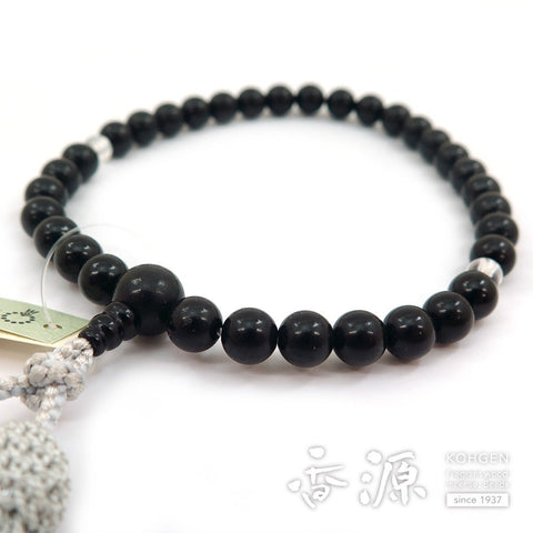 Women's Prayer Beads, Jet, 7mm Bead, Crystal Finish, Silver Tassel