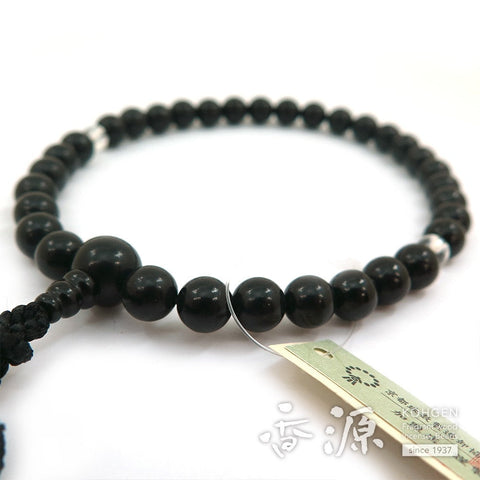 Women's Prayer Beads, Jet, 7mm Bead, Crystal Finish, Black Tassel