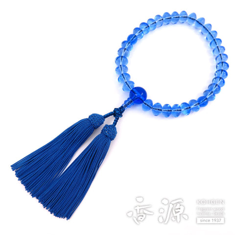 Men's prayer beads, blue quartz, oval bead