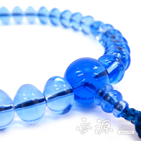 Men's prayer beads, blue quartz, oval bead