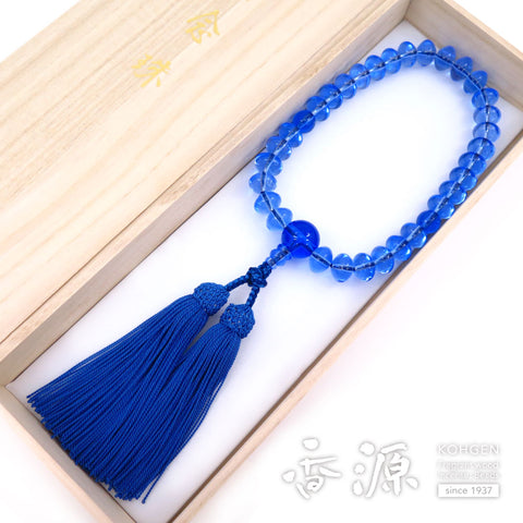 Men's prayer beads, blue quartz, oval bead