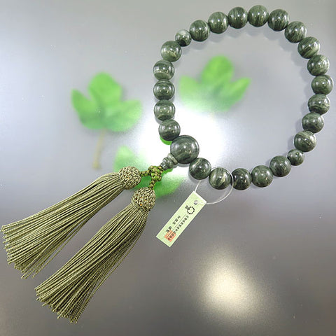 Men's prayer beads, green patterned stone
