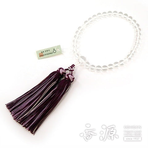 Women's Crystal Prayer Beads, 8mm Bead, Purple Flower-Wrapped Tassel