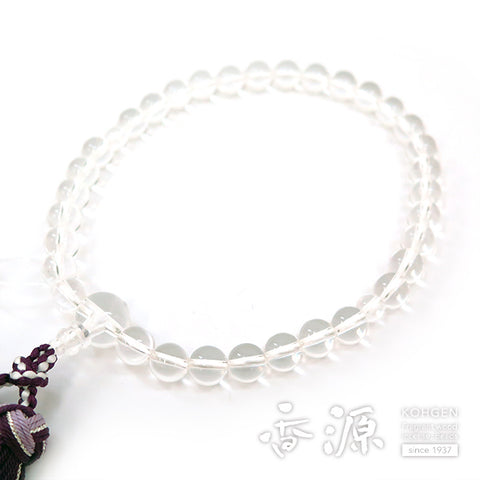 Women's Crystal Prayer Beads, 8mm Bead, Purple Flower-Wrapped Tassel
