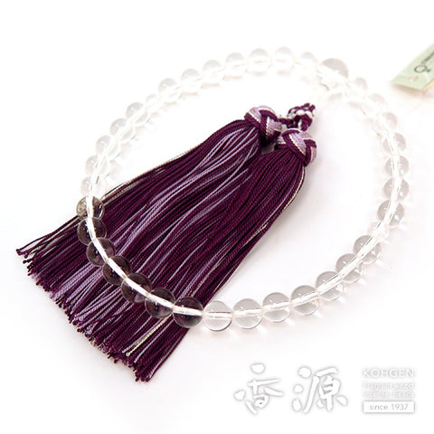 Women's Crystal Prayer Beads, 8mm Bead, Purple Flower-Wrapped Tassel