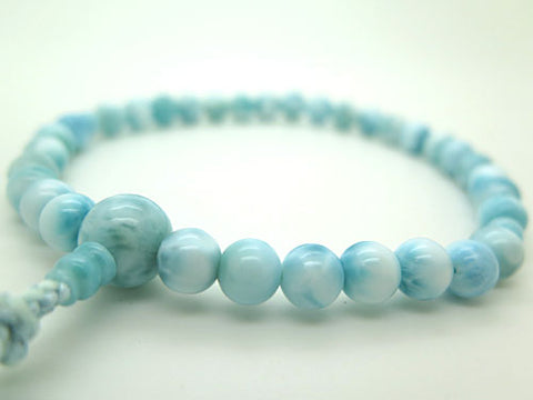 Women's Larimar Prayer Beads, 8mm Bead, Sky Blue Tassel