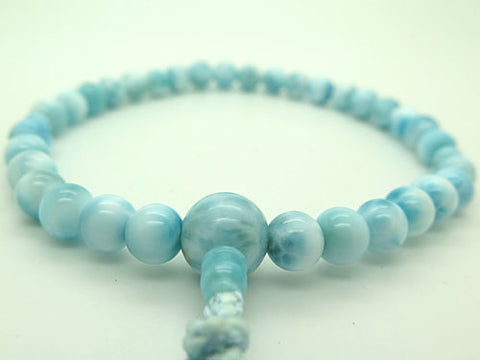 Women's Larimar Prayer Beads, 8mm Bead, Sky Blue Tassel