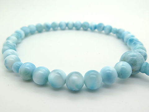 Women's Larimar Prayer Beads, 8mm Bead, Sky Blue Tassel