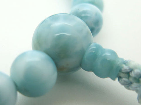 Women's Larimar Prayer Beads, 8mm Bead, Sky Blue Tassel