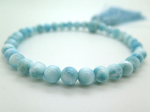 Women's Larimar Prayer Beads, 8mm Bead, Sky Blue Tassel