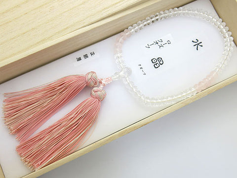 Women's Crystal Prayer Beads, Oval Bead, Rose Quartz Two-Tone