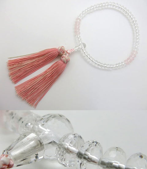 Women's Crystal Prayer Beads, Oval Bead, Rose Quartz Two-Tone