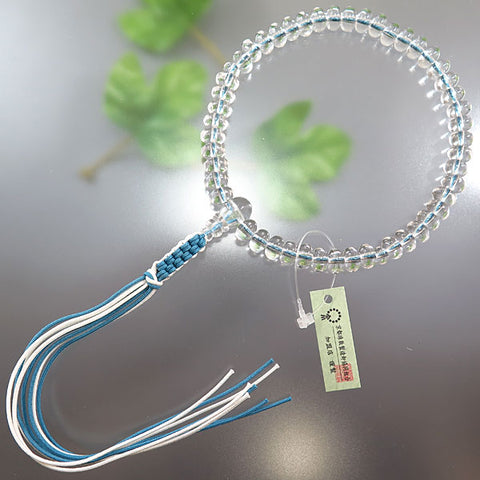 Women's Prayer Beads, Crystal, Oval Bead, Light Blue Cord Tassel
