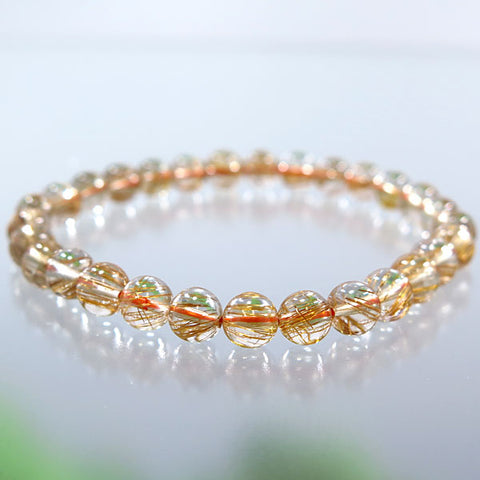 Red Rutile Quartz Bracelet, 6mm Beads, Straight, Limited Edition