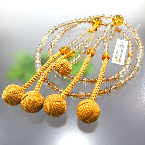 Men's Prayer Beads, Nichiren Sect, Rutilated Quartz, Yellow Quartz Finish, Limited Edition