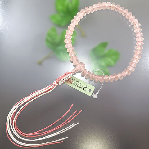 Women's Rose Quartz Prayer Beads, Oval Bead, String Tassel