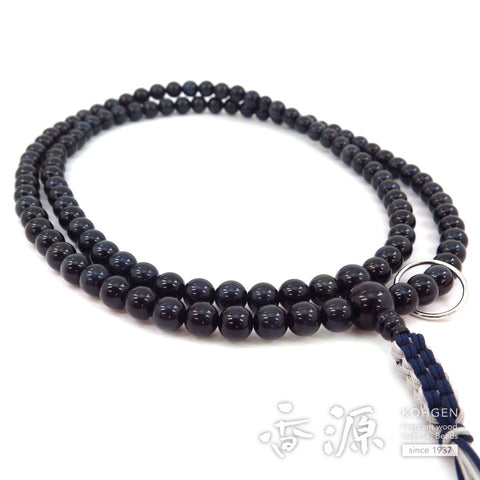 Men's Prayer Beads, Blue Tiger's Eye, Soto Zen Sect, Shaku-Shichi Length, Matching Set, Silver Ring