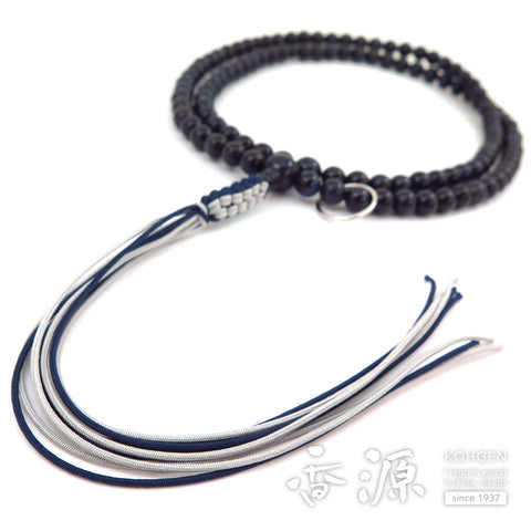 Men's Prayer Beads, Blue Tiger's Eye, Soto Zen Sect, Shaku-Shichi Length, Matching Set, Silver Ring
